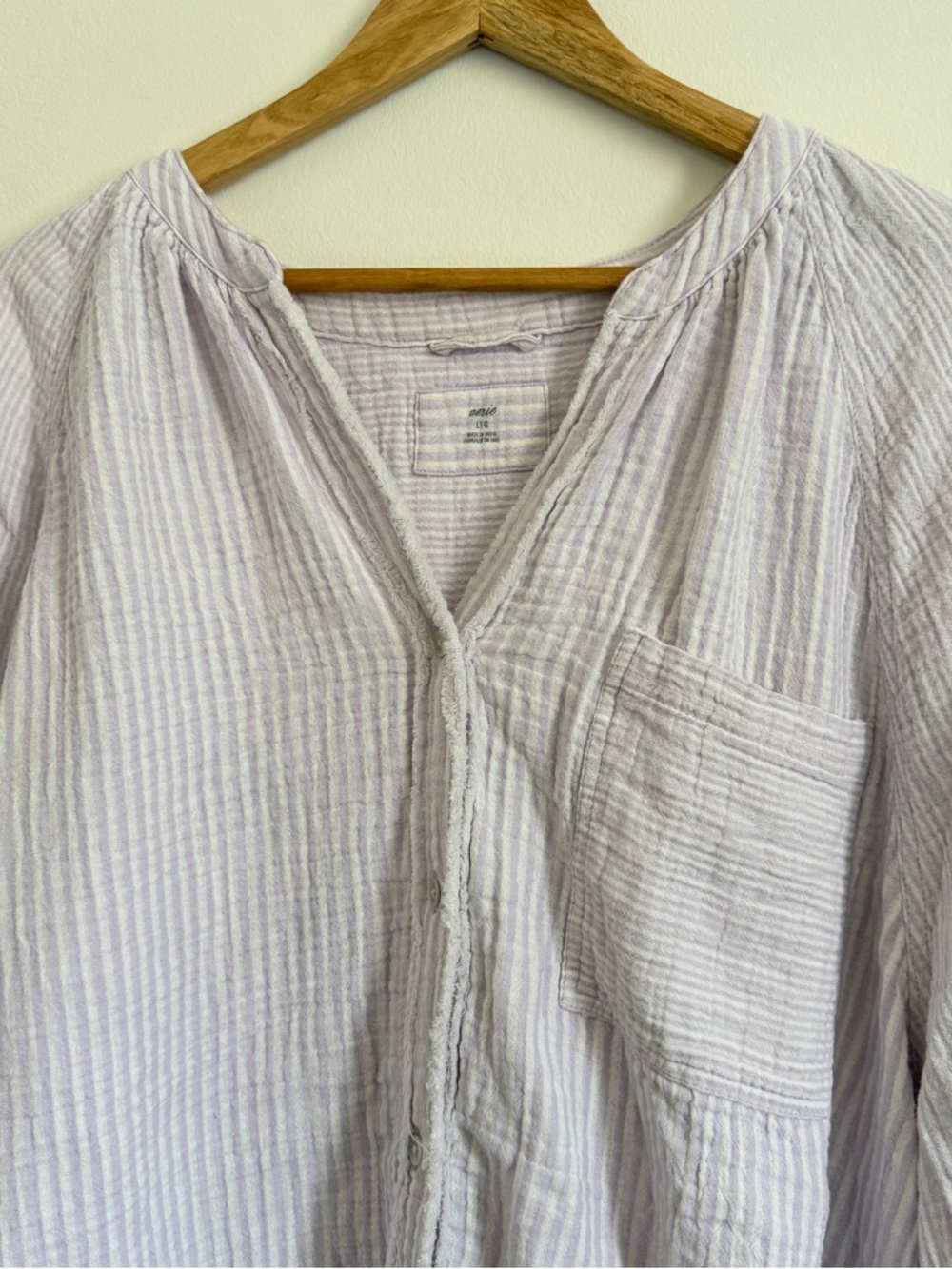 Aerie Daybreak Button Up Shirt Size Large Purple Cotton Stripe Purple Cover Up - Picture 4 of 7